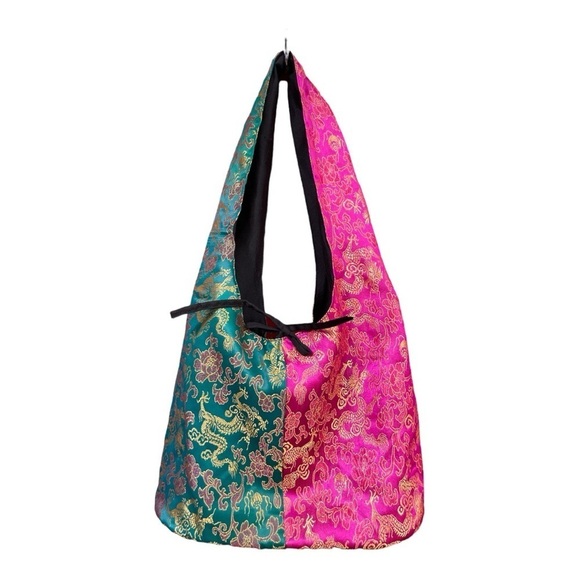 Thai Hobo Bag with Dragon and floral print many Colours made in Thailand! - Picture 1 of 7